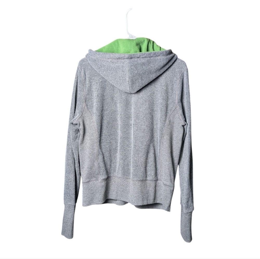 Old Navy Gray Hoodie Green Lining Women's L Drawstring Hood Full Zipper Front - Picture 2 of 10